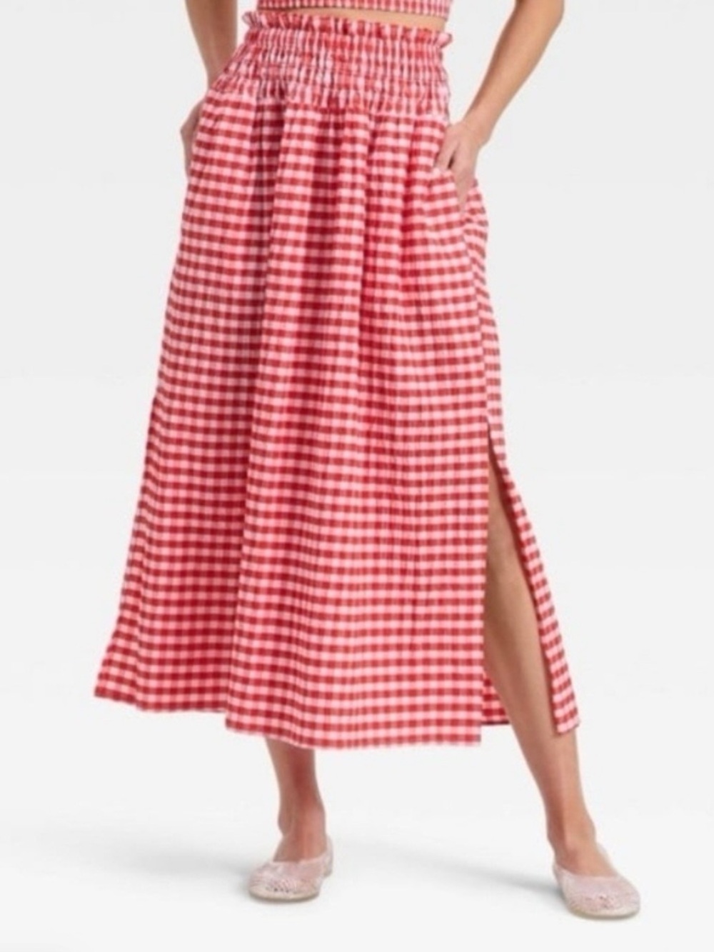 A New Day Target Women’s Red Gingham Seersucker Maxi Skirt Size Small S Smocked